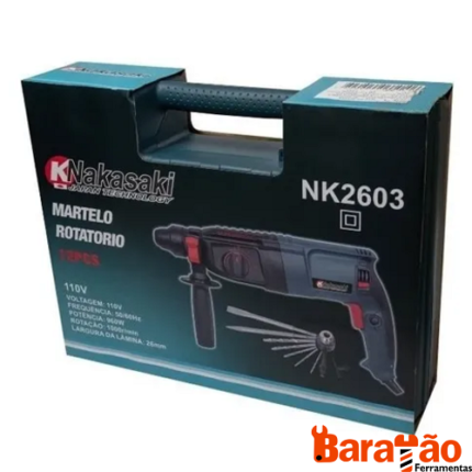 MARTELETE ROTATIVO ROMPEDOR 960W com 12 PEÇAS NAKASAKI